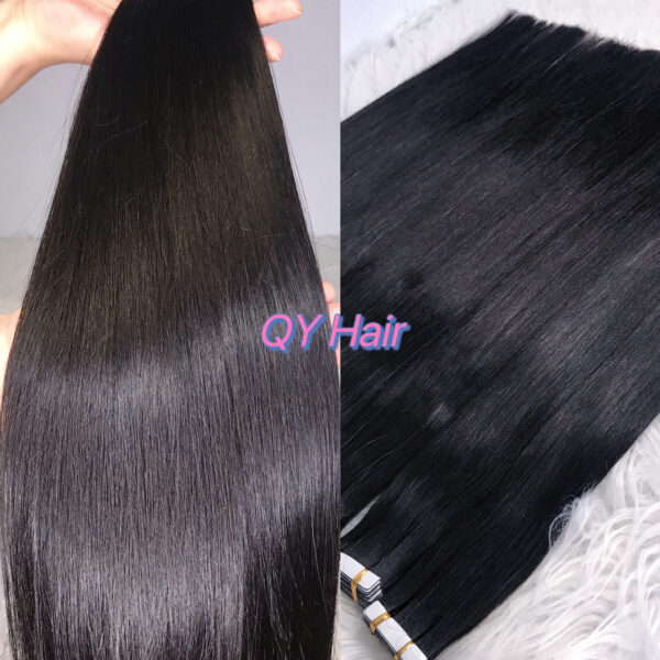QY Tape In Hair Cuticles Aligned Natural Remy Hair Black Color In Stock Fuller Ends Can Be Bleached To Blonde Color 10-28 Have Available
