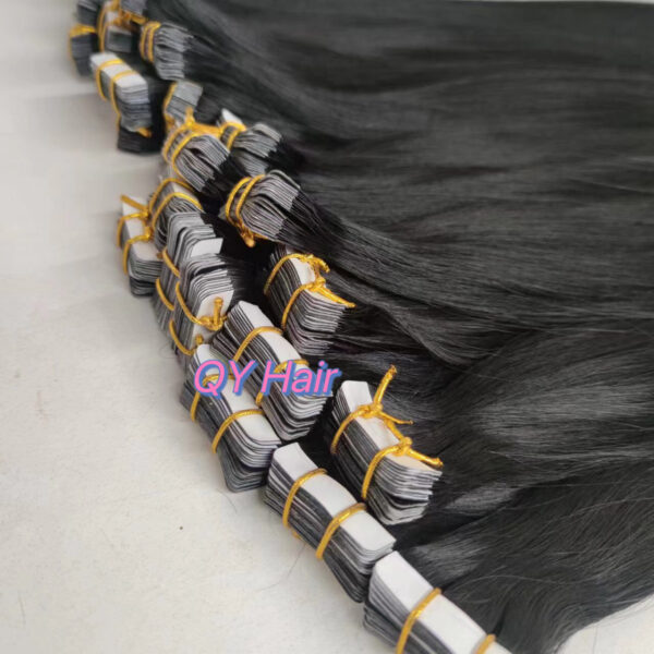 QY Tape In Hair Cuticles Aligned Natural Remy Hair Black Color In Stock Fuller Ends Can Be Bleached To Blonde Color 10-28 Have Available