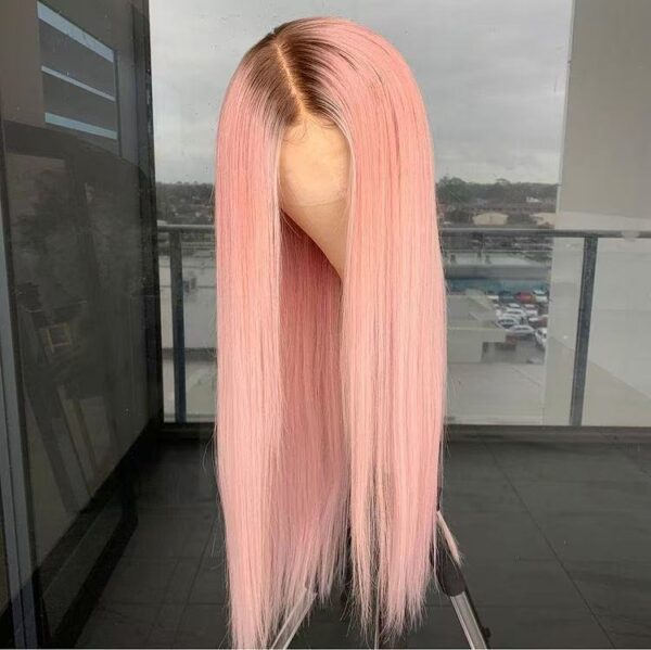 QY Customize Wig Free Shipping Ombre Pink Color Hair 13X4 Lace Front Wig 26 Inch 180% Density Straight